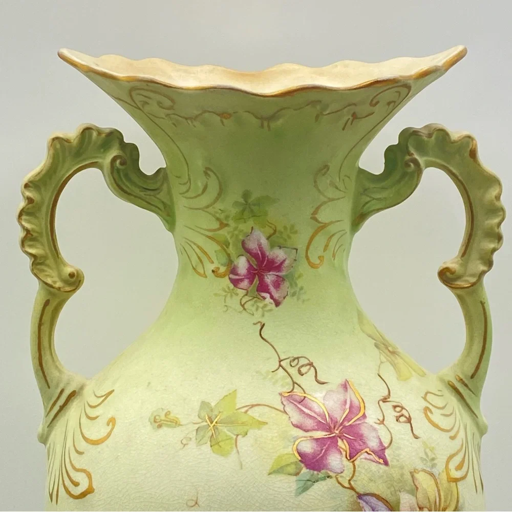 Antique Buffalo Pottery Porcelain Vase Early 1900’s Gilded Lily 10” Victorian